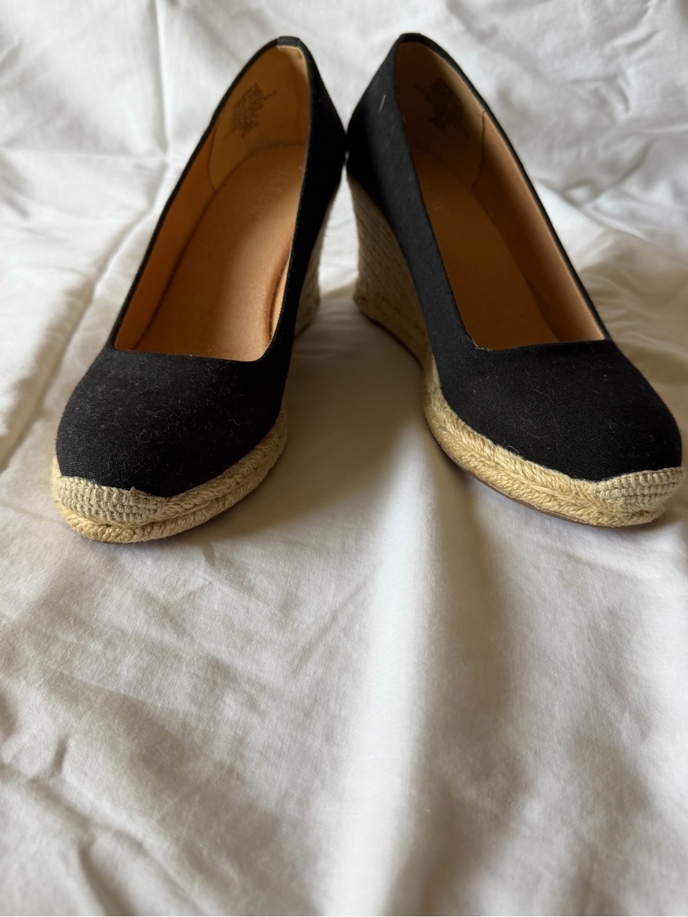 J. Crew Factory Black Canvas Espadrille Wedge Pumps